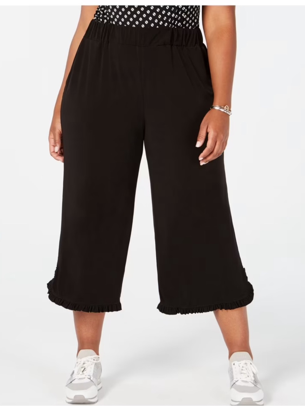 NWT! Michael Michael Kors Ruffle Slit Split Hem Wide Leg Cropped Pants XL Black
